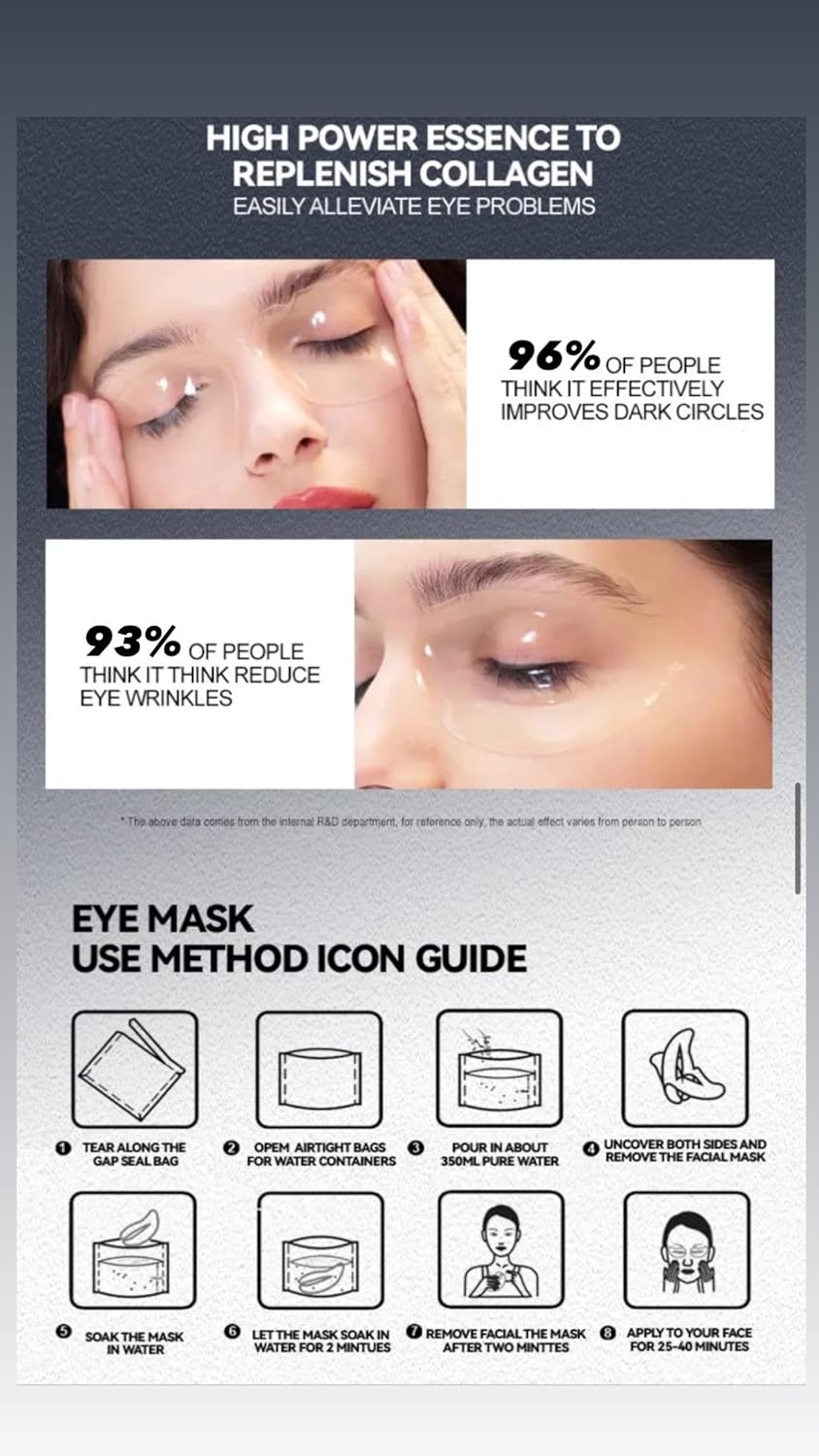 BIO-COLLAGEN EYE MASK, Anti Aging Eye Mask, Targets Wrinkles, Dark Circles, Eye Fatique, 5 Pairs