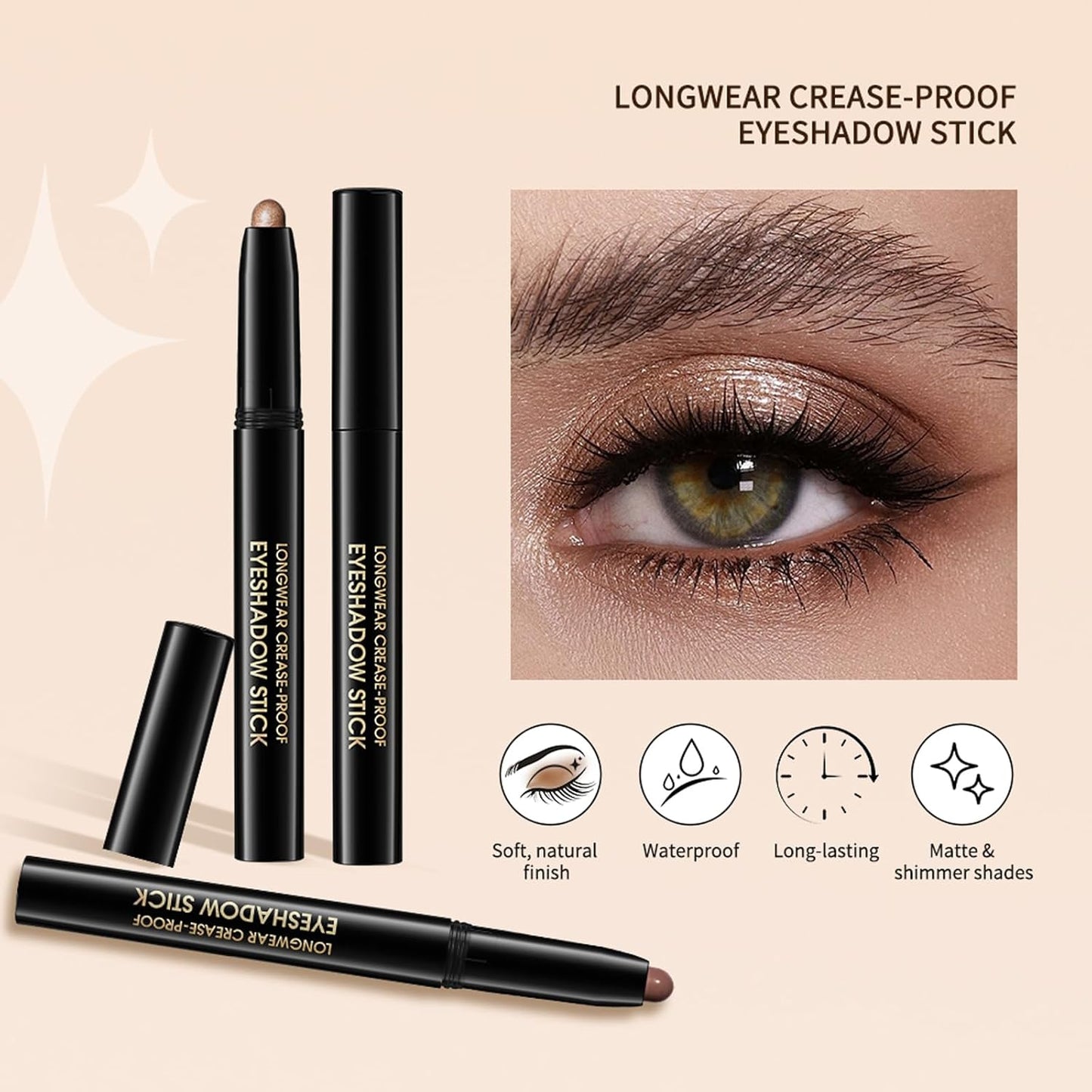 Eyeshadow Stick, Shimmer and Matte Cream Eye Shadow Brightener Sticks Eyeliner Pencil Crayon, Waterproof Long Lasting Eye Highlighter Stick Makeup,0.056 Oz(#1-Caramel)