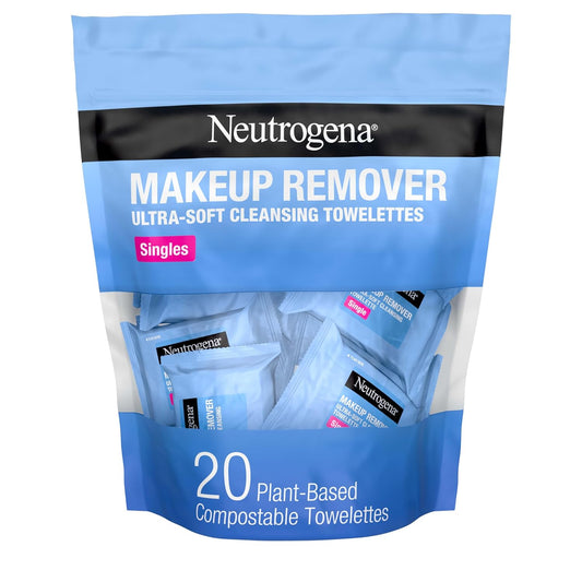 Neutrogena Makeup Remover Wipes Singles, Individually Wrapped, Daily Facial Cleanser Towelettes, Gently Removes Oil & Makeup, Alcohol-Free, 20 ct
