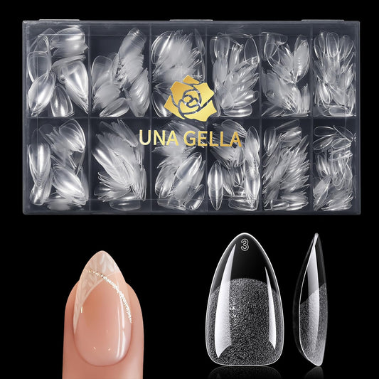 UNA GELLA Short Almond Gel Nail Tips, 600 Pcs Pre-Filed Short Nail Tips Almond Shape Half Matte Press On Nails 12 Sizes Full Cover Clear Fake Nails for Extension Home DIY Salon with Box