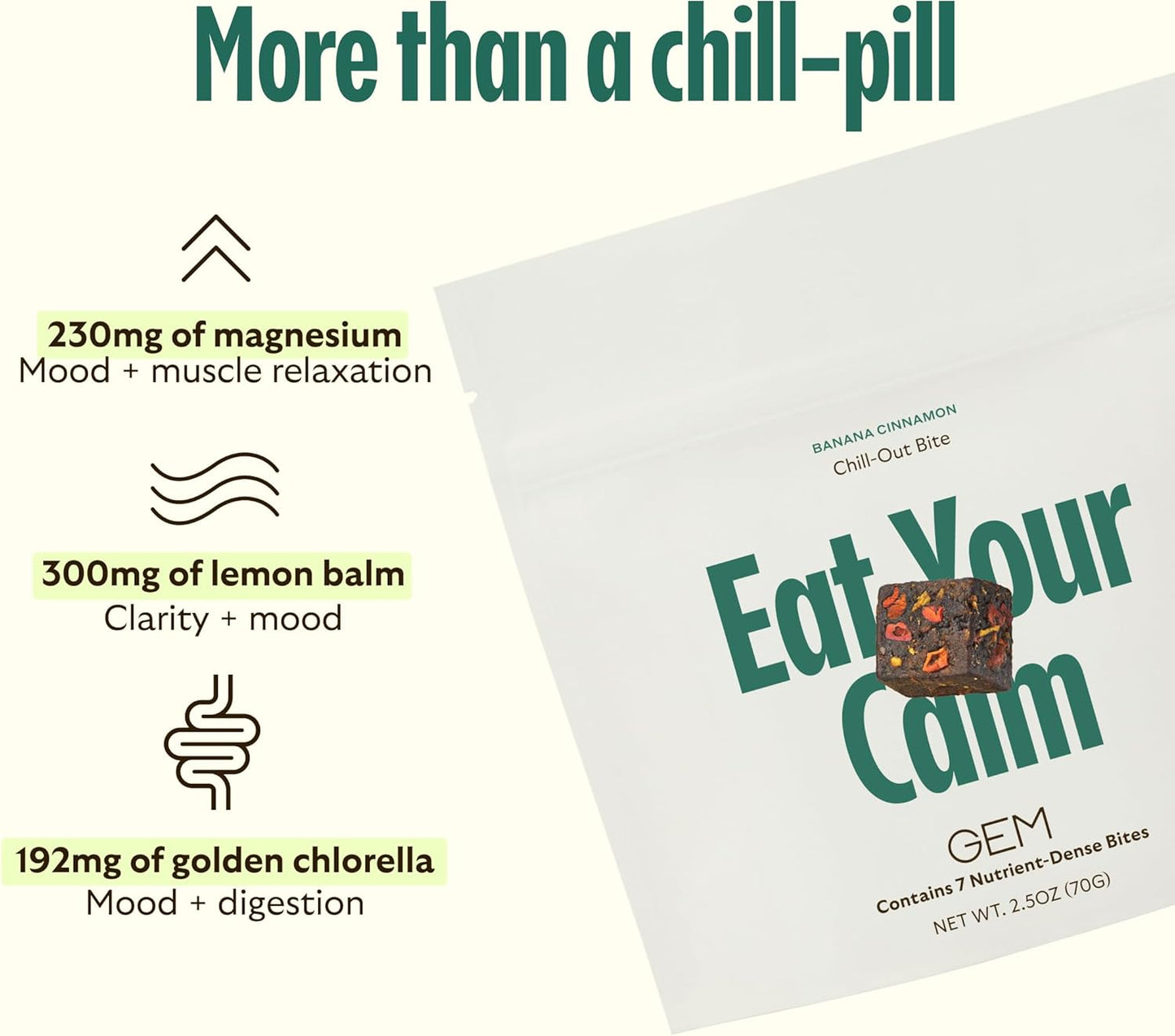 GEM Calm Essentials Vitamin with Magnesium for Stress Support and Focus, Lemon Balm, Gluten Free, Vegan, Banana Cinnamon, 1 Pack of 7