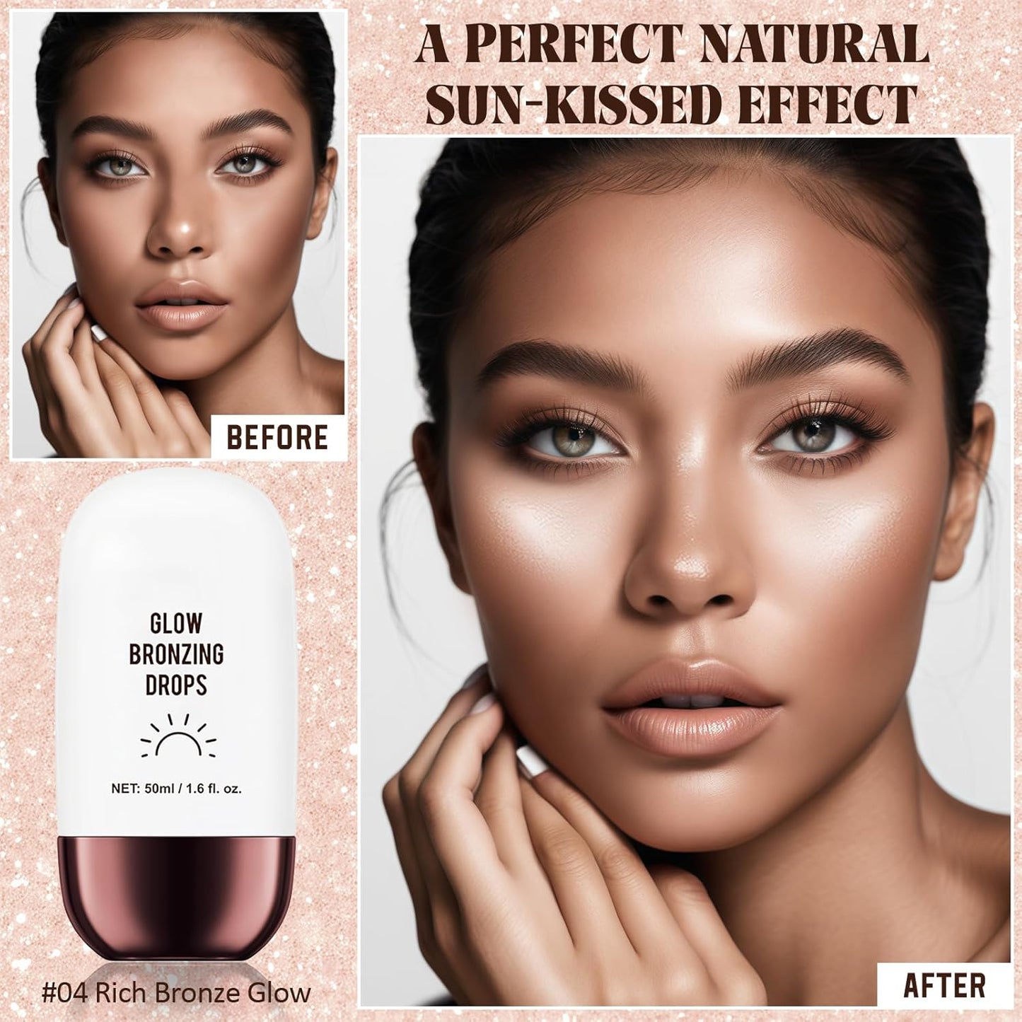 Instant Bronzing Drops, Face and Body Bronzer, Cream Liquid Bronzer Drops for Instant Tan, Bronze Drops, Blendable Lightweight Texture Bronzing Drops for Face - 04