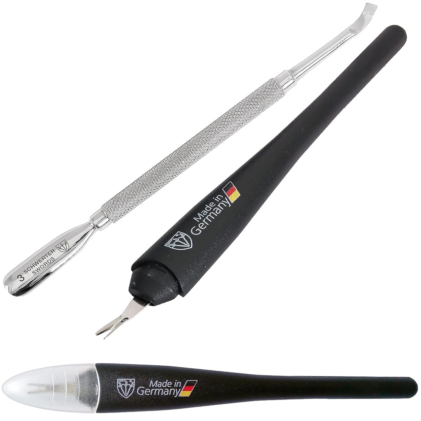3 Swords Germany - Brand Quality Cuticle Knife Trimmer Remover Cutter (1pc.) and Cuticle Pusher Scratcher (1 pc.) Made in Germany