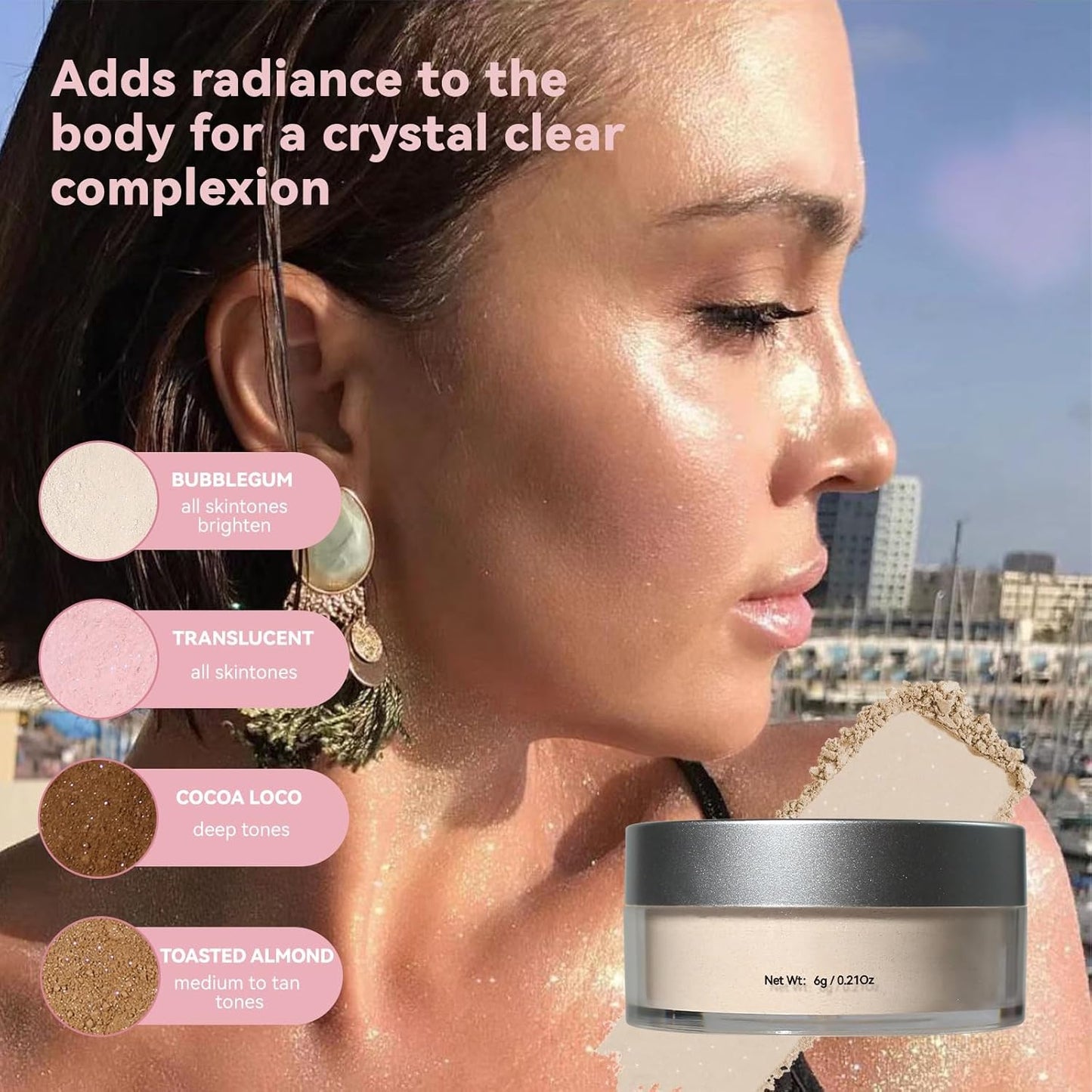 Loose Face Powder Glitter Setting Powder Matte Finishing Powder Shine,Long-lasting,Lightweight,Sets Foundation Makeup