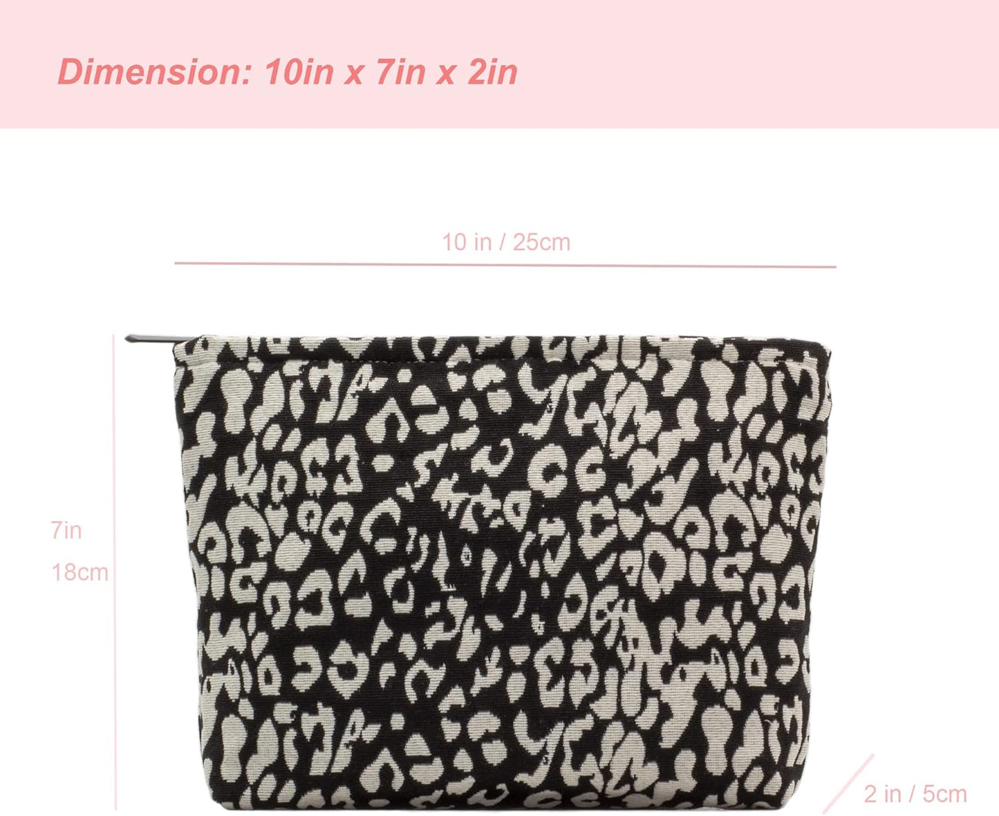 Makeup Bags for Purse Zipper Cosmetic Pouch Large Travel Canvas Make Up Organizer Tool Pouch for Women and Girls,Leopard Black