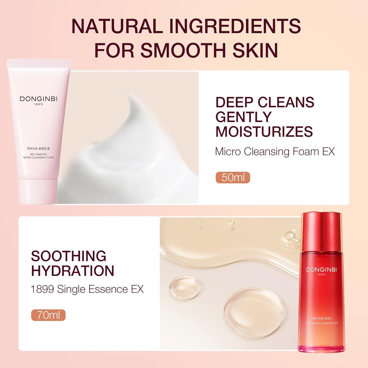 [Upgraded] DONGINBI Korean Red Ginseng Essential Care Set EX, Anti Aging Skin Care Routine Kit - Skin Moisturizing For All Skin Type