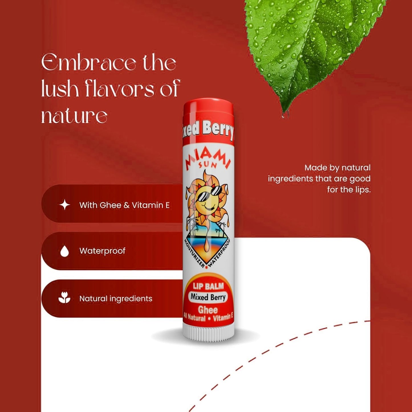 Miami Sun Natural Ghee Lip Balm, Hydrating Lip Treatment with Shea Butter & Beeswax, Organic & Non-Toxic, Best for Dry, Chapped Lips - Moisturizing, Healing, Chemical-Free Lip Care (20 Count, Variety)