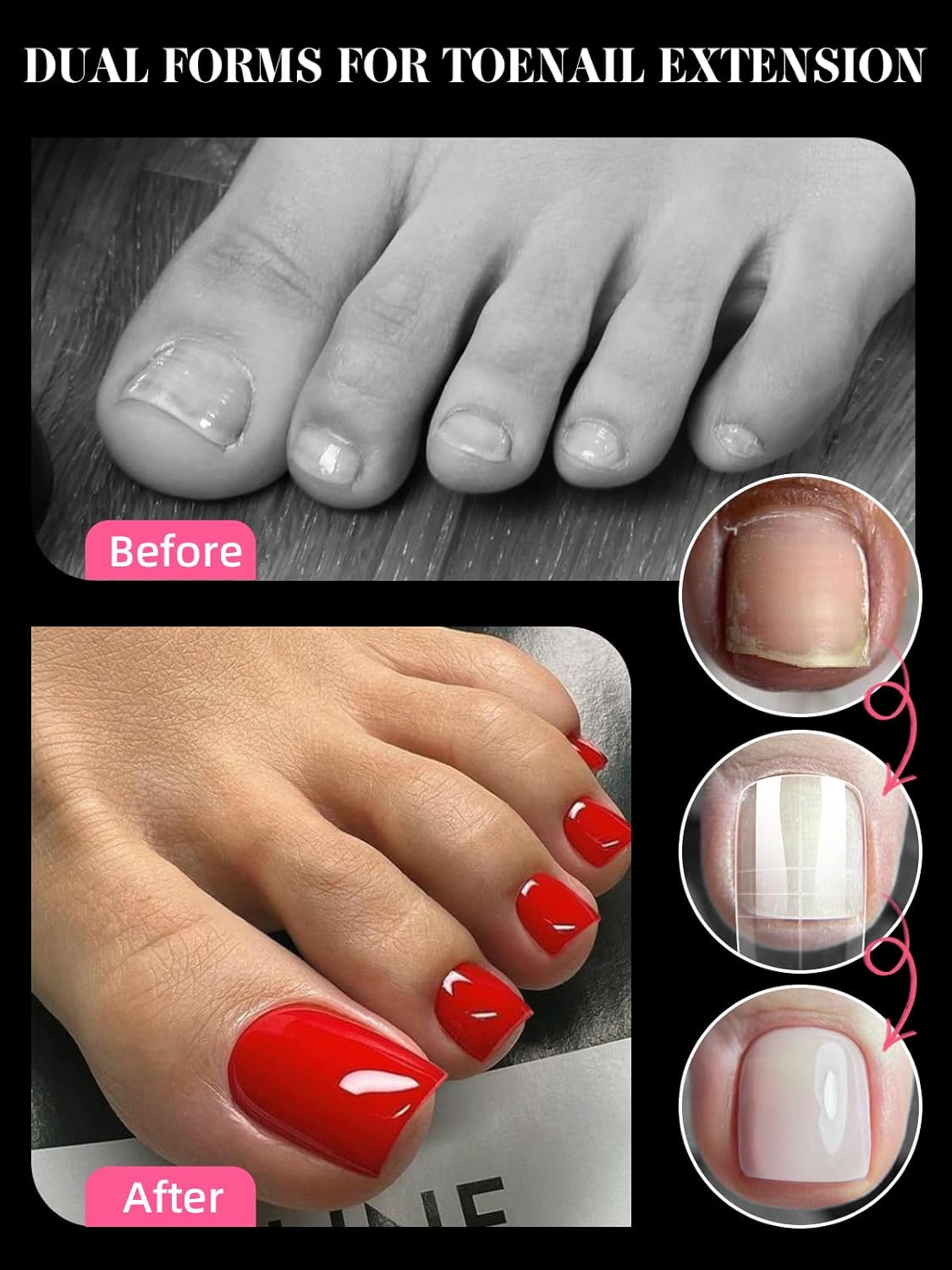 TOROKOM Poly Gel Nail Forms Kit for Toes - 150PCS Reusable Dual Toenail Forms for Builder Gel, Toe Nail Kit with 2.5oz Slip Solution, Brush, File, 5PCS Clips - 15 Sizes