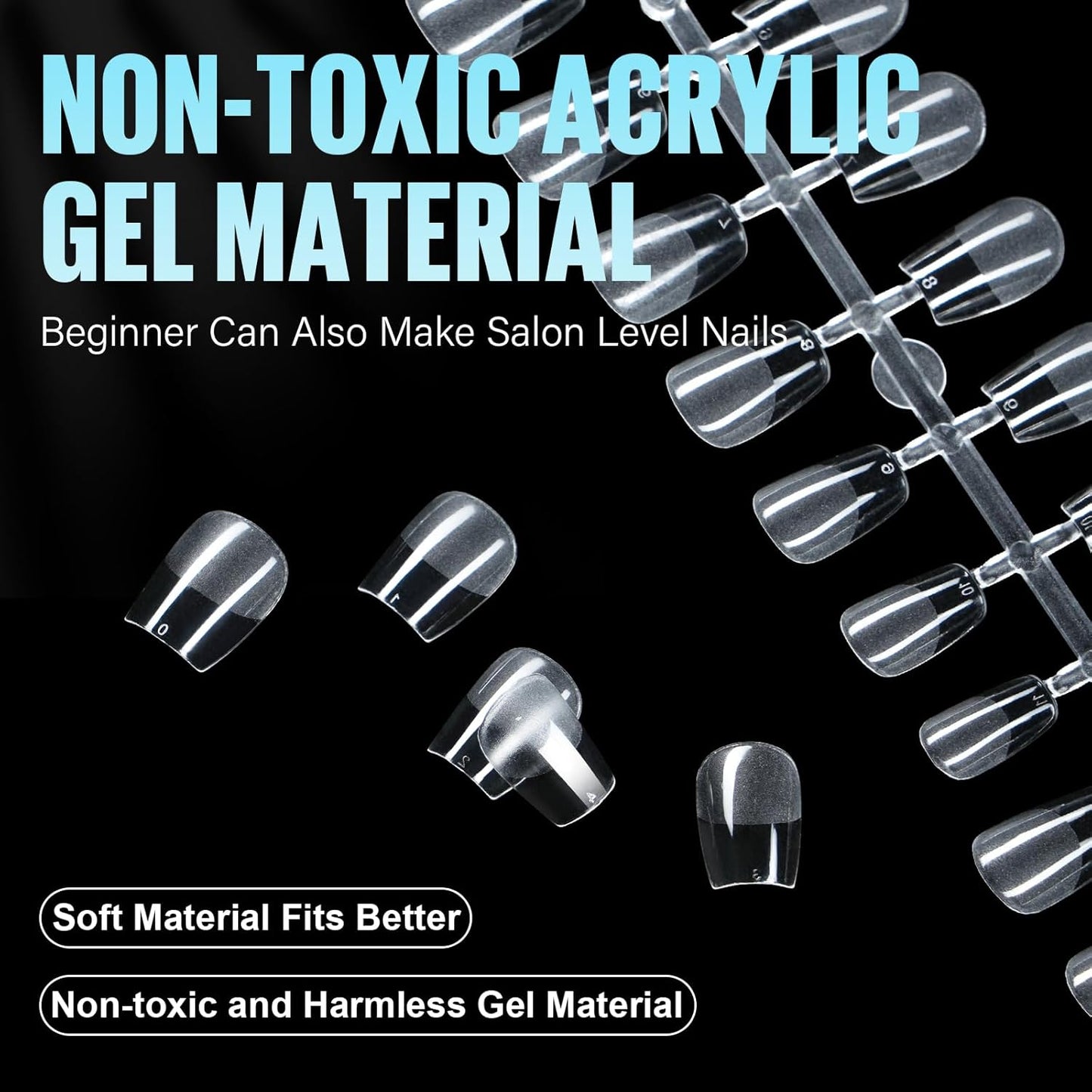 TOMICCA Extra Short Coffin Nail Tips 240Pcs 15 Sizes Full Cover Gel Nails, Soft Acrylic Gel Nail Tips for Nail Extension