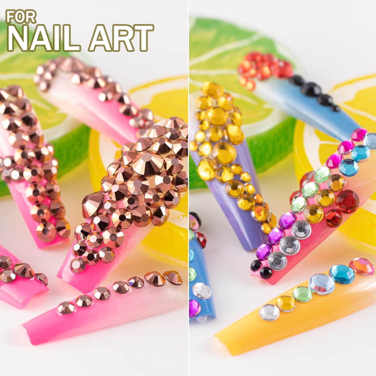 Two Packs of Flatback Rhinestones 4520 Pcs Colorful Nail Art Rhinestones Flatback Crystal Colorful+Rose Gold Rhinestone with Picker Pencil and Tweezer for Nail Art and Decoration