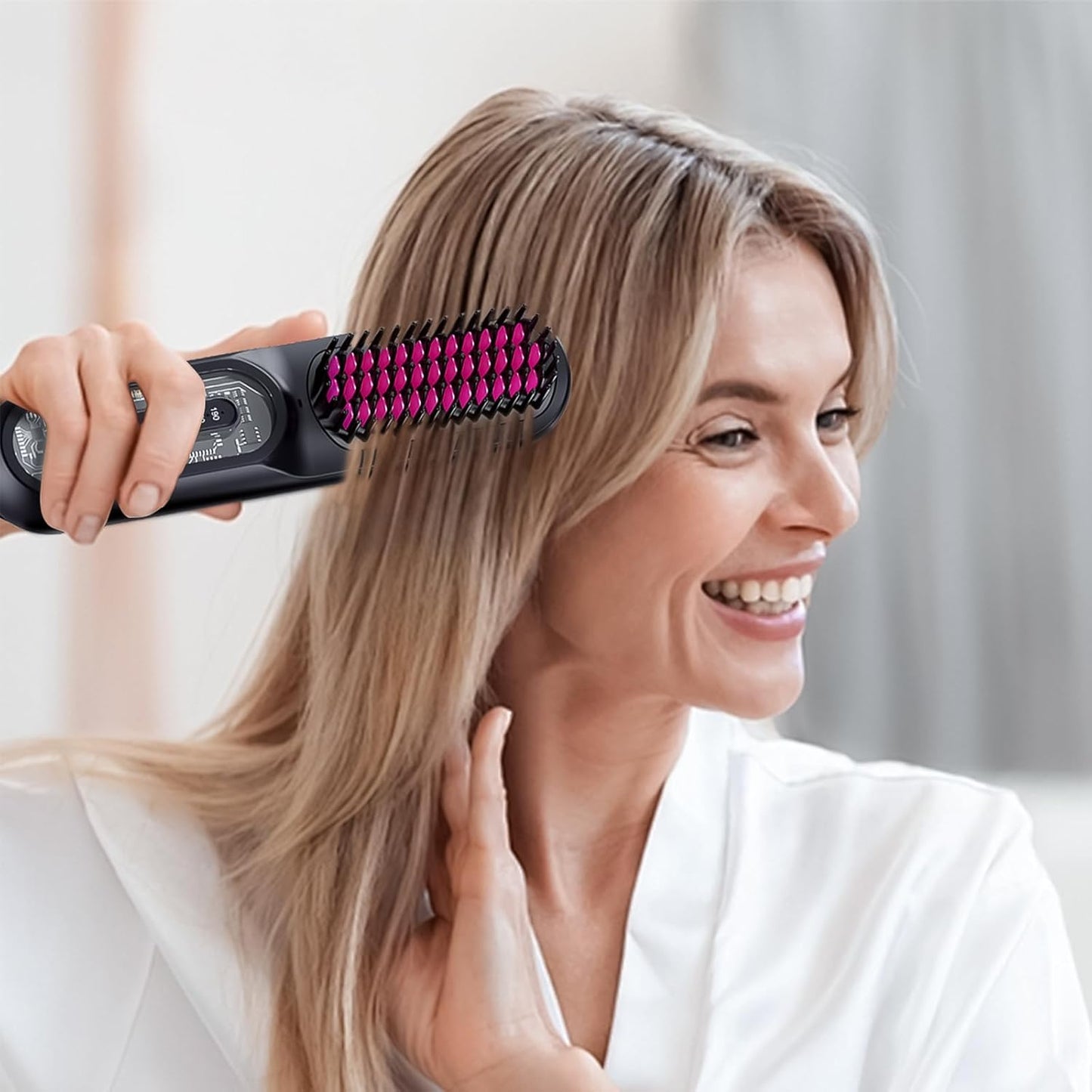 Cordless Hair Straightener Brush for Women - HFcoupe Electric Hot Comb Rechargeable Travel Portable Thermal Brush, Fast Heat Mini Straightening Tools with Ionic, Salon Smooth Styles Anywhere Black