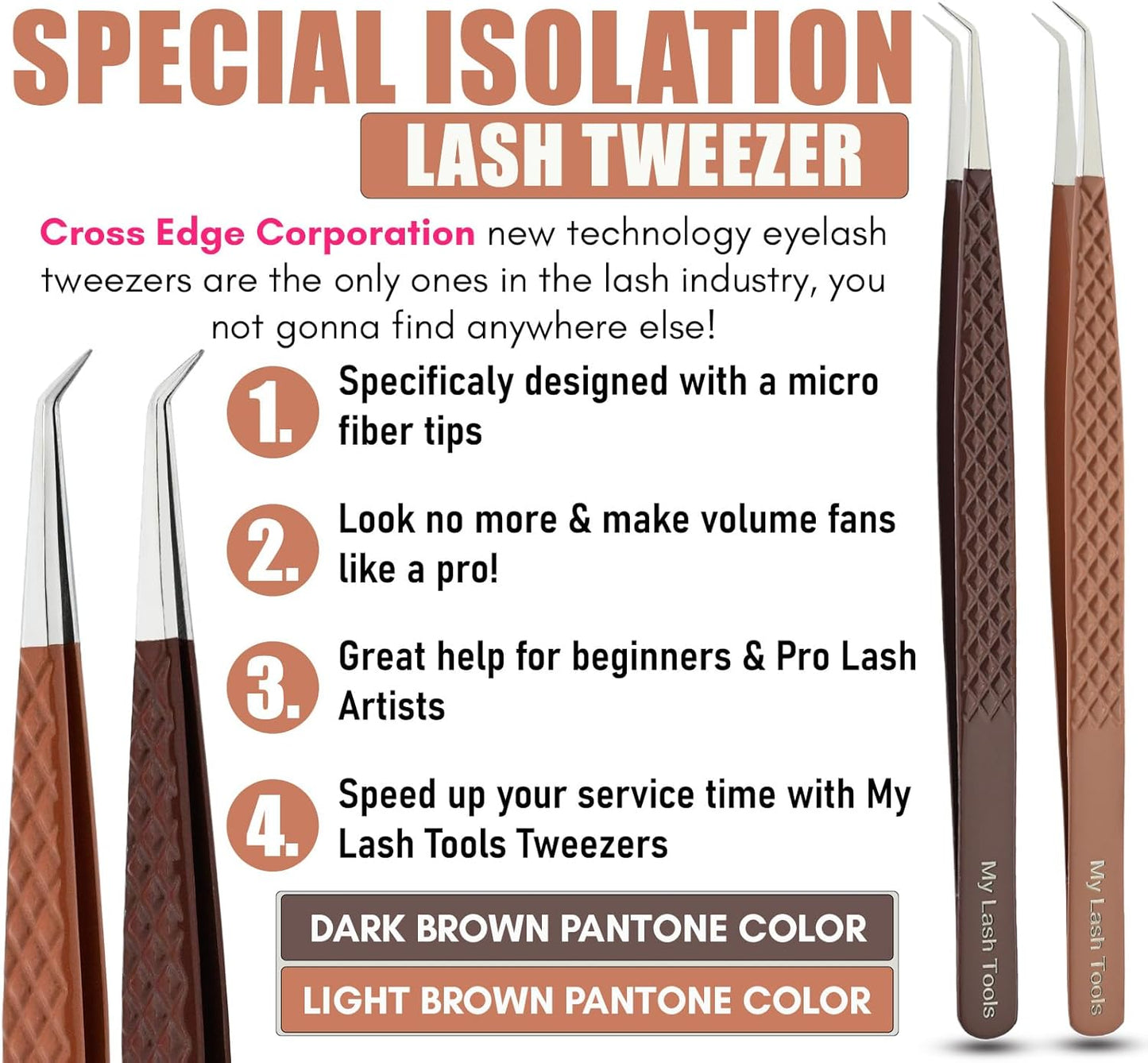 2pcs Curved Isolation Tweezers for Eyelash Extensions – 14cm Stainless Steel, Best for Individual Isolation & Classic Lashes Lash Tweezers Set