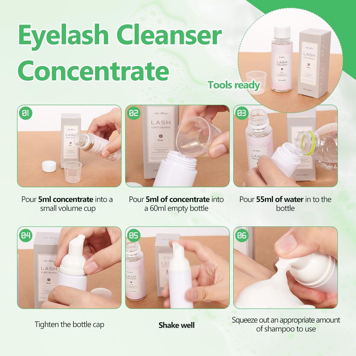 Eyelash Cleanser Concentrate 100ml Lash Extension Shampoo Oil-Free Eyelash Extension Shampoo with Salon Home Care -Makes 20 Bottles 60ml Lash Shampoo, Aloe