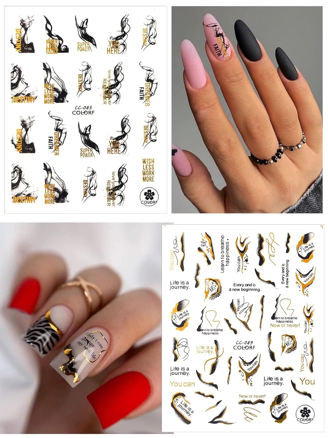 TOROKOM 12 Sheets Nail Art Stickers Decals,Self-Adhesive Black White Gold Stripe Line Nail Decals Marble Wave Nail Sticker Supplies for 3D Nail Design Nail Accessories for Women French Nail Decoration