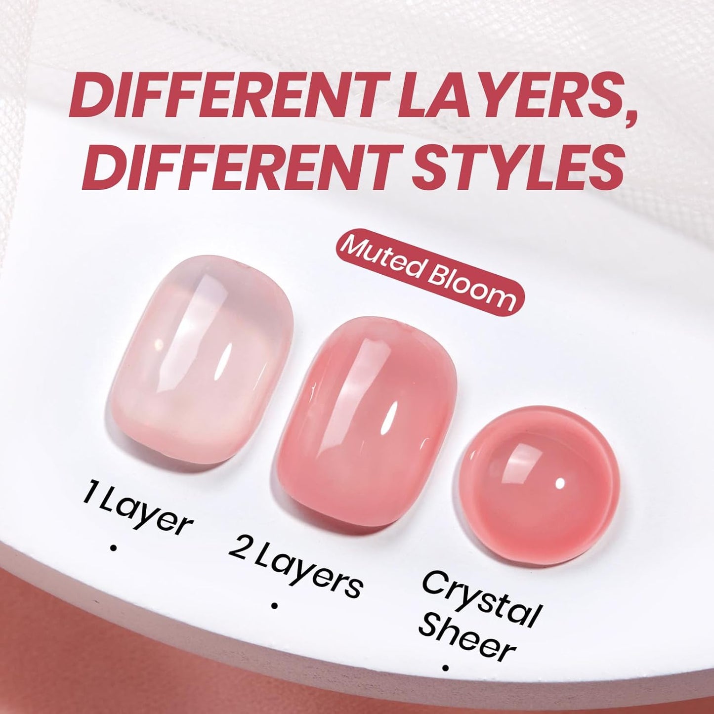 Beetles Nude Pink Gel Nail Polish - Muted Bloom Clear Pink, Natural Jelly Gel Polish, Sheer Translucent Colors, Nail Concealer Soak Off UV French Nail Art Manicure Gift for Women 15ML