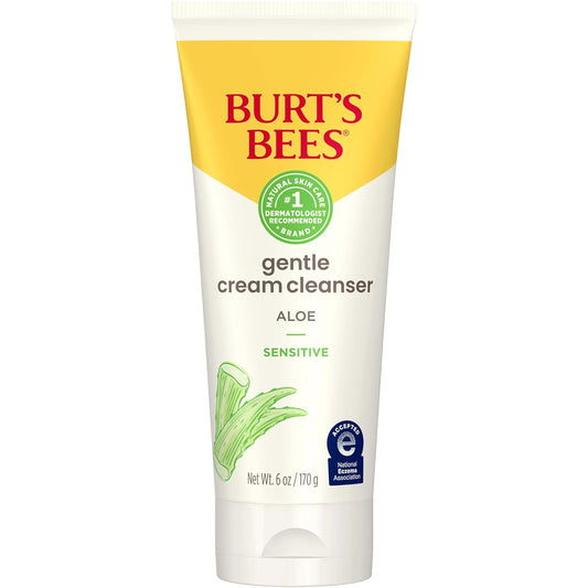 Burt's Bees Back To School Dorm Essentials, Gentle Cream Cleanser with Aloe for Sensitive Skin, 98.9% Natural Origin, 6 Ounces