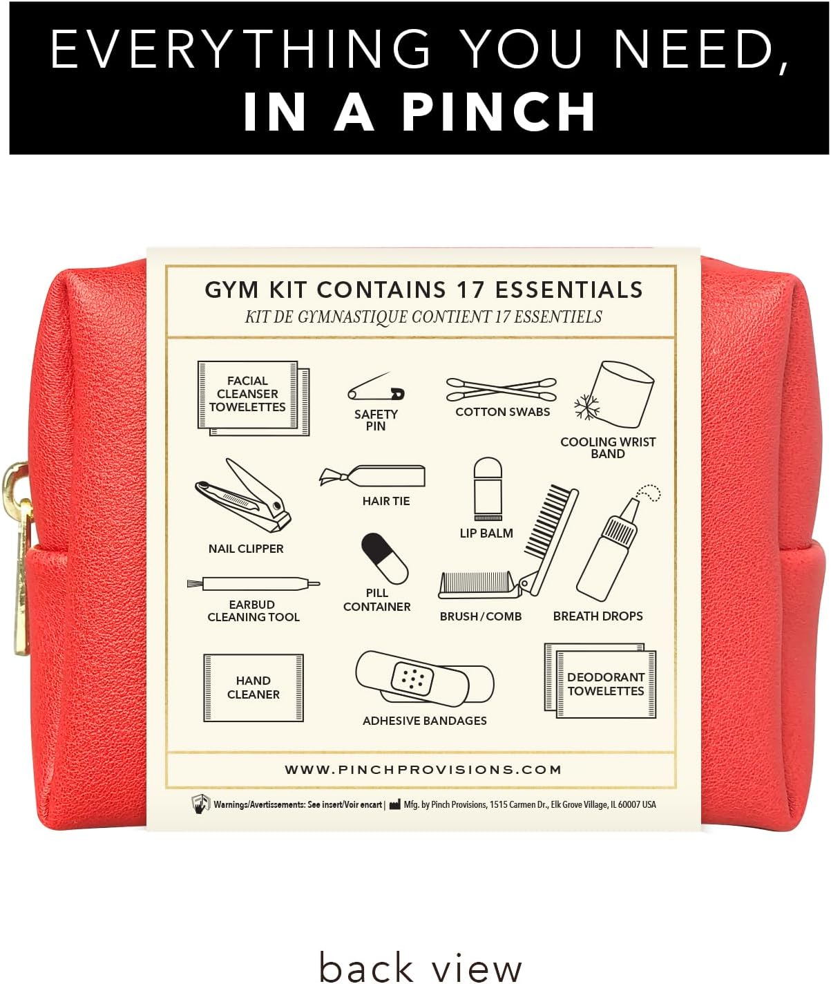 Pinch Provisions Gym Kit, includes 15 Personal Care Essentials for Wellness & Beauty, Perfect for Gifts, Gym Bags, Duffle Bags & Lockers (Poppy Red)
