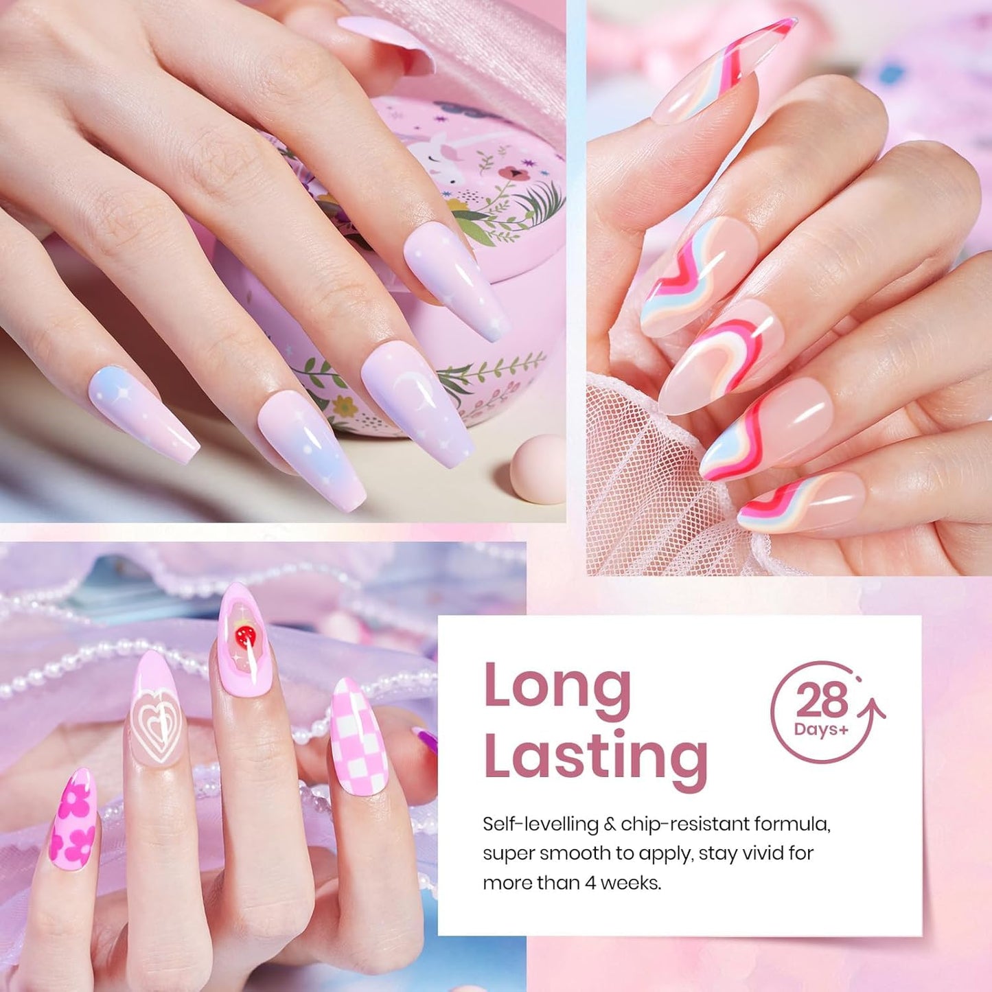 Beetles 23Pcs Gel Nail Polish Set with Base Top Coat, Pastel Bright Neon Colors Gel Polish Kit Nude Blue Pink Red Green Purple Colors Soak off Uv Nail Spring Gift for Girls