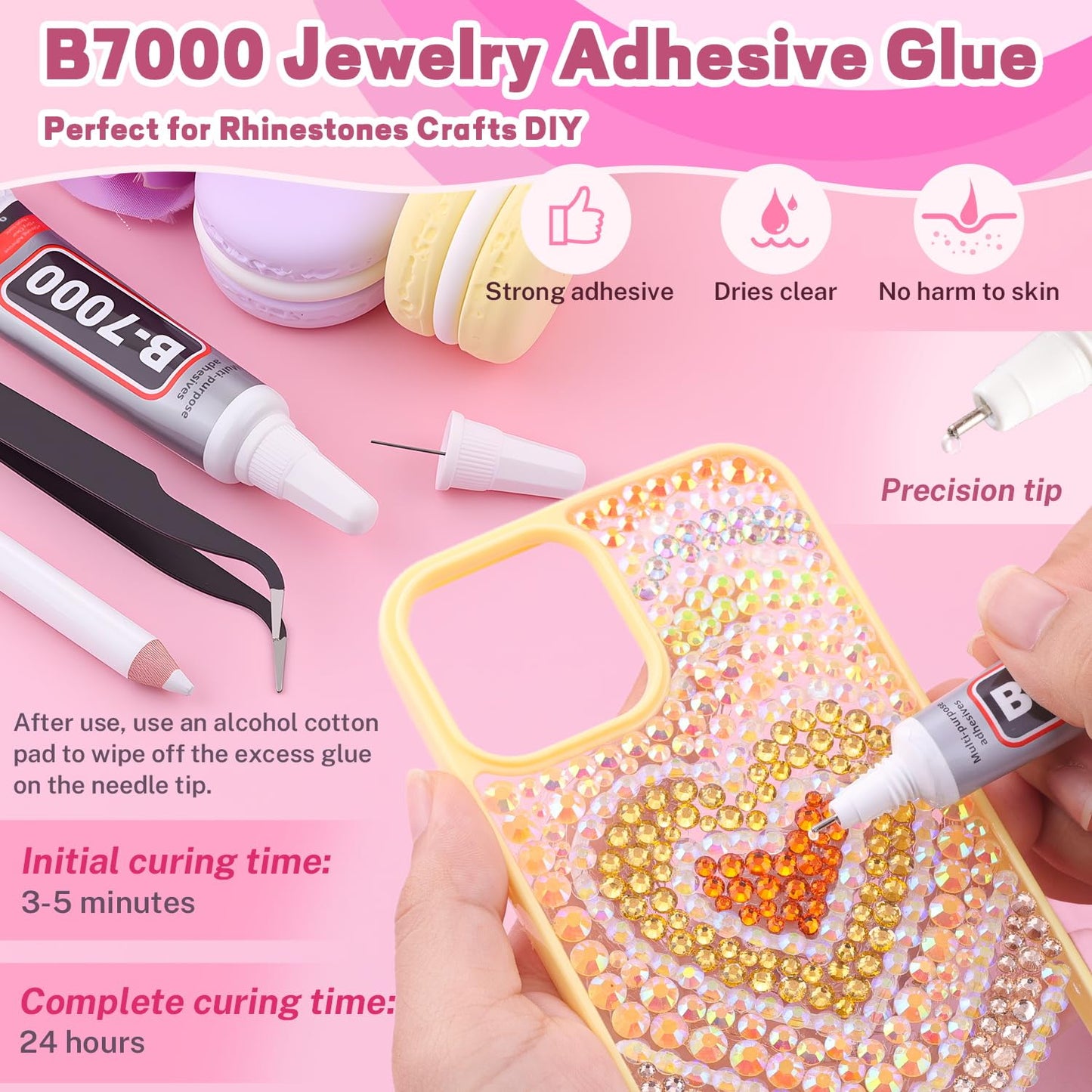 20000Pcs Yellow Rhinestones for Bedazzling with 1Pcs B7000 Jewelry Glue, Resin Rhinestones for Crafting Crafts DIY, Bedazzler Kit Gems for Clothing Shoes Tumblers Nail Art Assorted Size 3/4/5/6mm