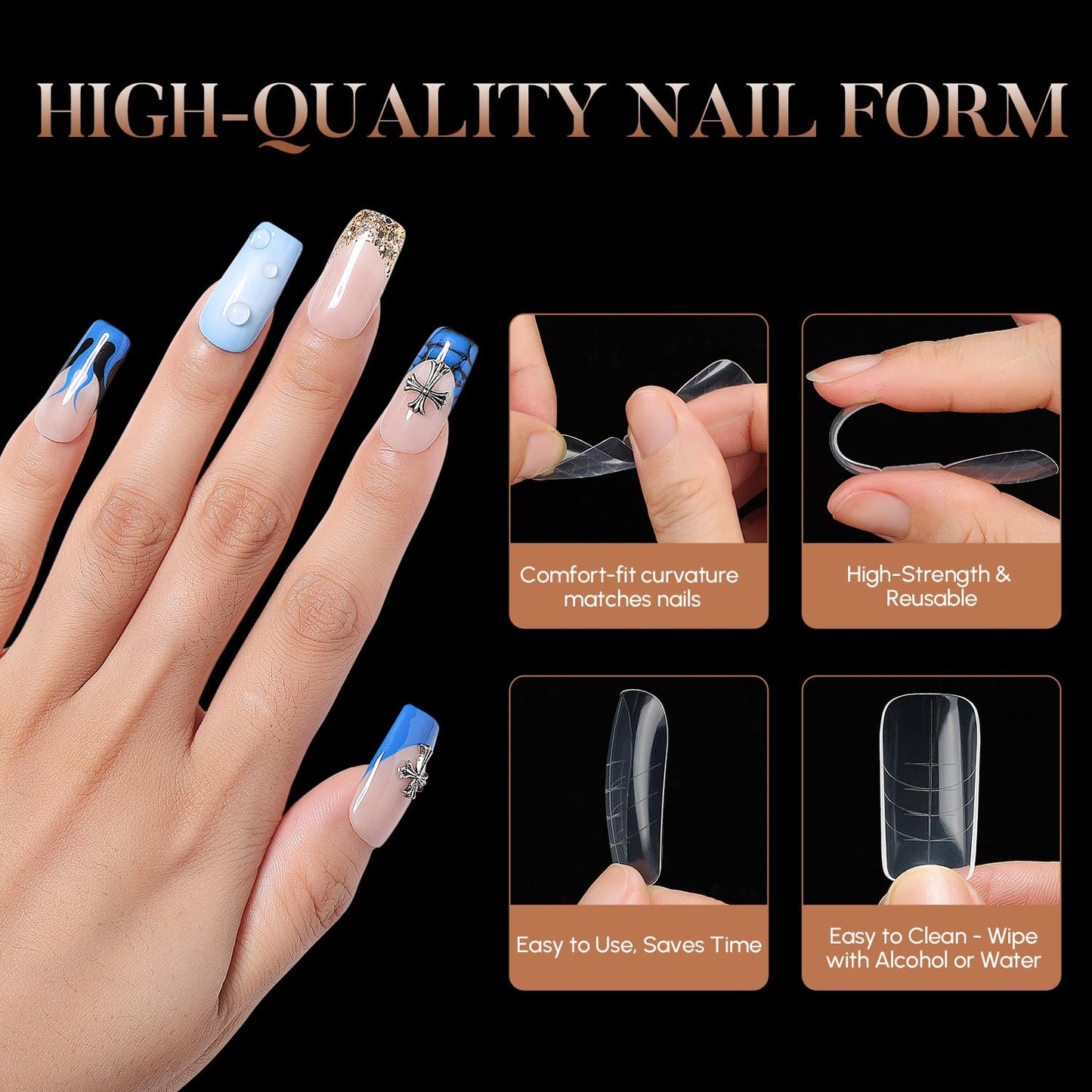 Poly Extension Gel Dual Nail Forms, 120pcs Nail Molds for Builder Extension, 5 Style 12 Size Dual Forms for Gel Nail Tips Nail Art Design Salon DIY Kit 1