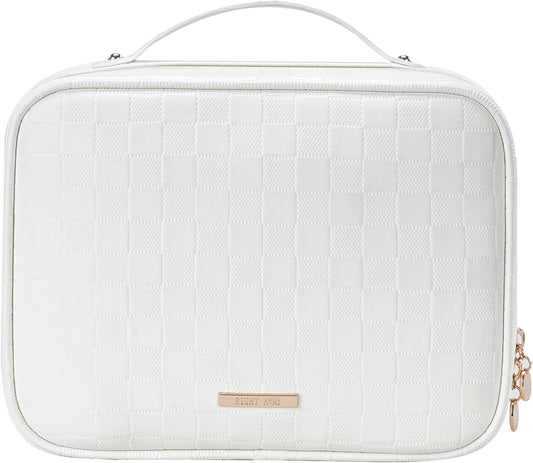 RIGHT AWAY Travel Toiletry Bag for Women, Waterproof Makeup Bag&Case, Portable Cosmetic Organizer Checkered Make up Bag for Full Sized Toiletries，Cosmetics and Travel-Size Accessories,White Checkered