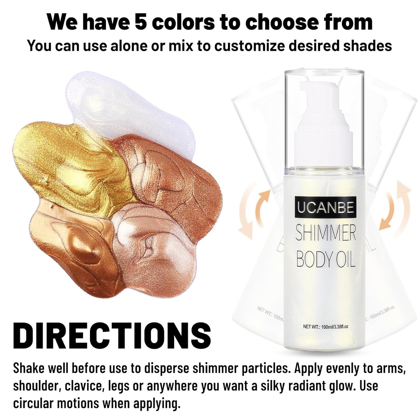UCANBE Body Shimmer Oil 100ml, Moisturizing Face Body Glow Glitter Oil, Waterproof Shimmering Body Luminizer Liquid Illuminator Highlighter, Tinted Shimmer Body Lotion Glowing Bronzer Makeup(Silver)
