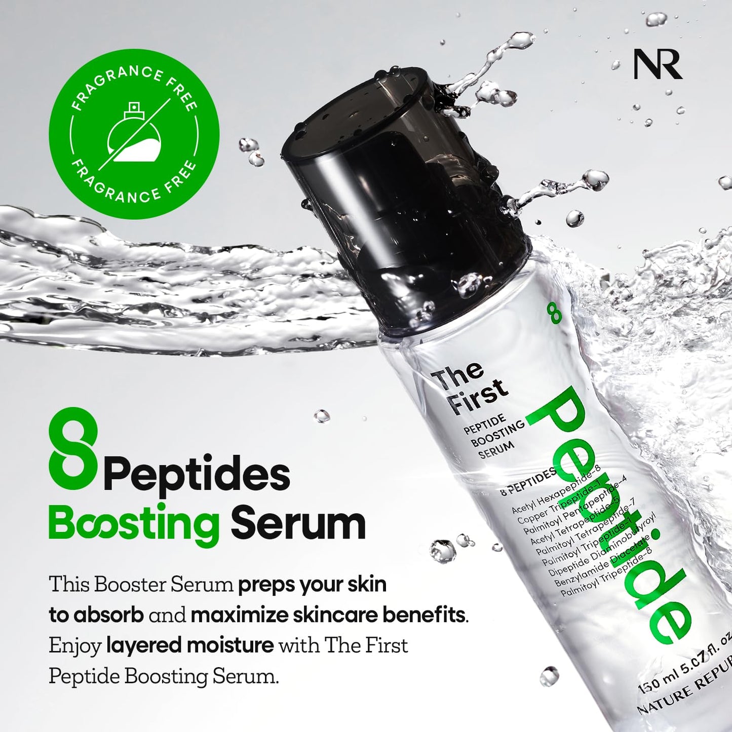 Nature Republic The First Peptide Boosting Serum, 8 Peptides, Niacinamide & Triple Hyaluronic Acid Complex,17 Amino acids,for All Skin Types, Korean Skin Care150ml/5.07 fl oz