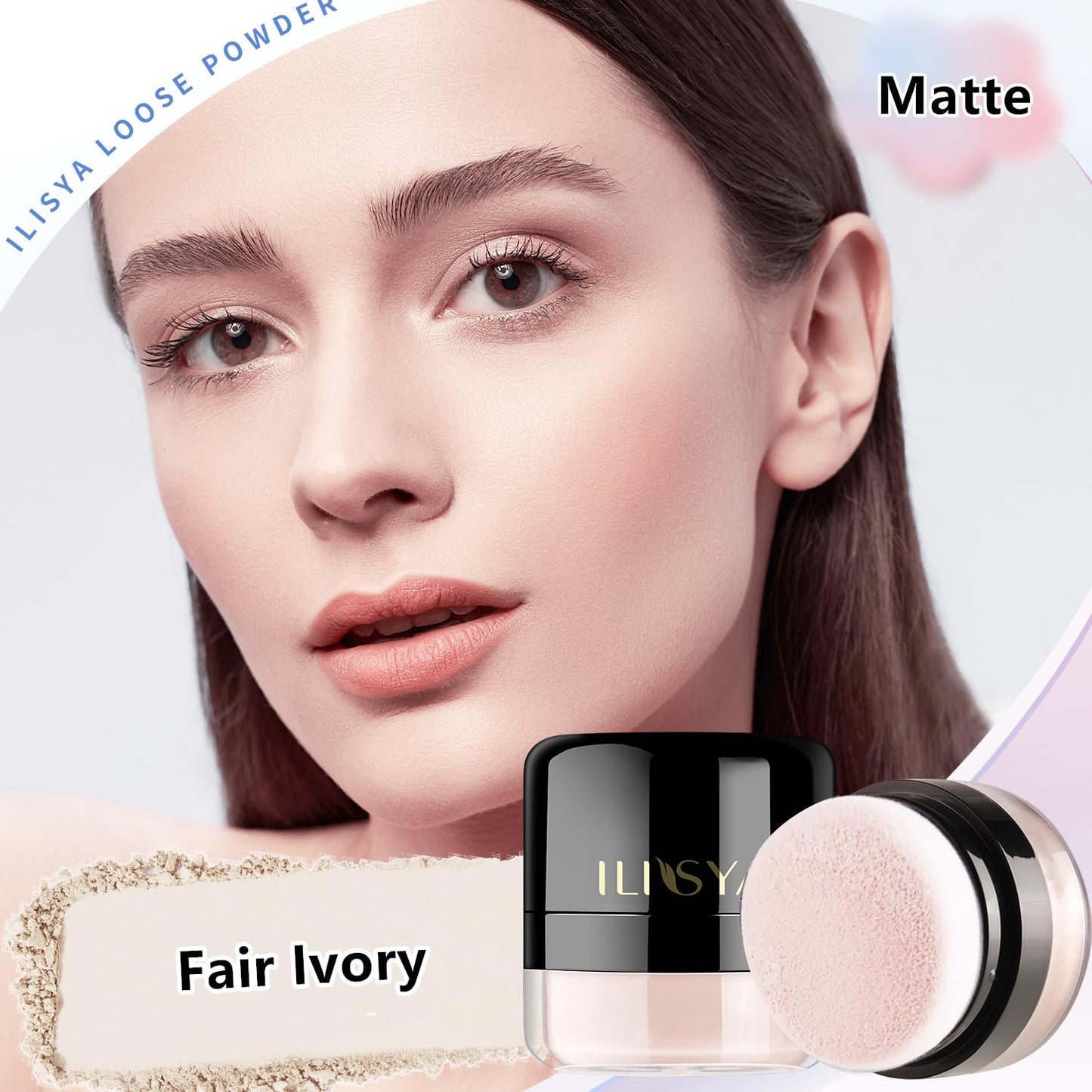Setting Powder Lightweight Loose Powder Finishing Powder Long-Lasting Face Powder Waterproof with Soft Mushroom Powder Puff & Mirror, Matte Finish (Fair Ivory)-2 Boxes