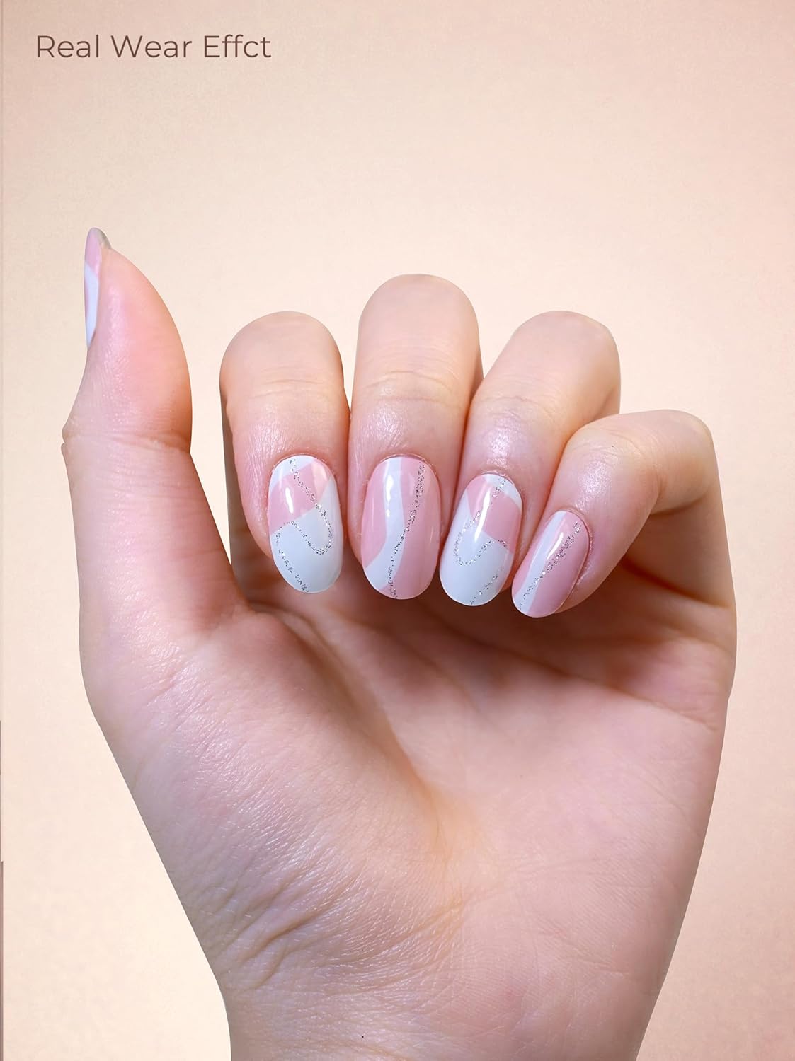 Pre Cured Gel Nail Strips - 44PCS Salon Quality Gel Nail Stickers - Long Lasting Polish Wraps for Women no UV Light Needed Easy Apply& Remove (Marble Pink)