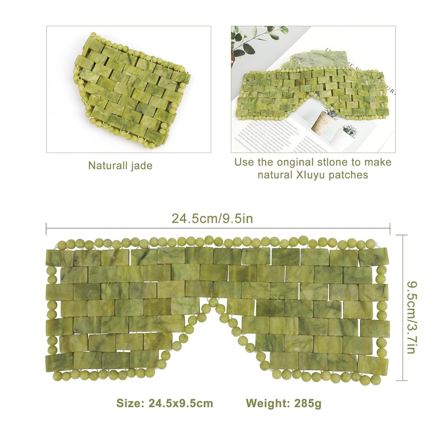 Jade Eye Mask,Large Facial Cooling Mask with 100% Real Jade for Hot & Cold Therapy,Green Jade Facial Eyes Sleeping Mask Relief Eye Cover by LazyGa