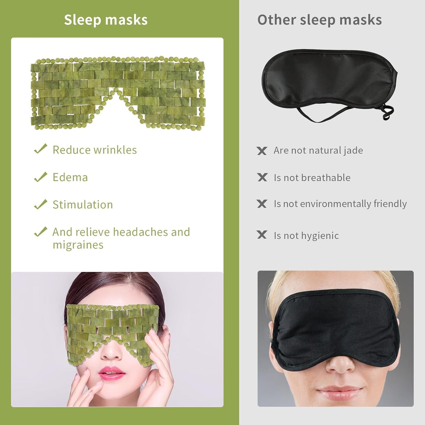 Jade Eye Mask,Large Facial Cooling Mask with 100% Real Jade for Hot & Cold Therapy,Green Jade Facial Eyes Sleeping Mask Relief Eye Cover by LazyGa