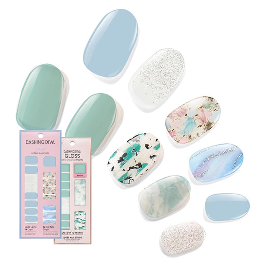 Dashing Diva Gloss Nail Strips Bundle - The Quartz Collection- Spiritual Journey & Desert Quartz - UV Free, Chip Resistant, Long Lasting Gel Stickers - Contains 2 Sets