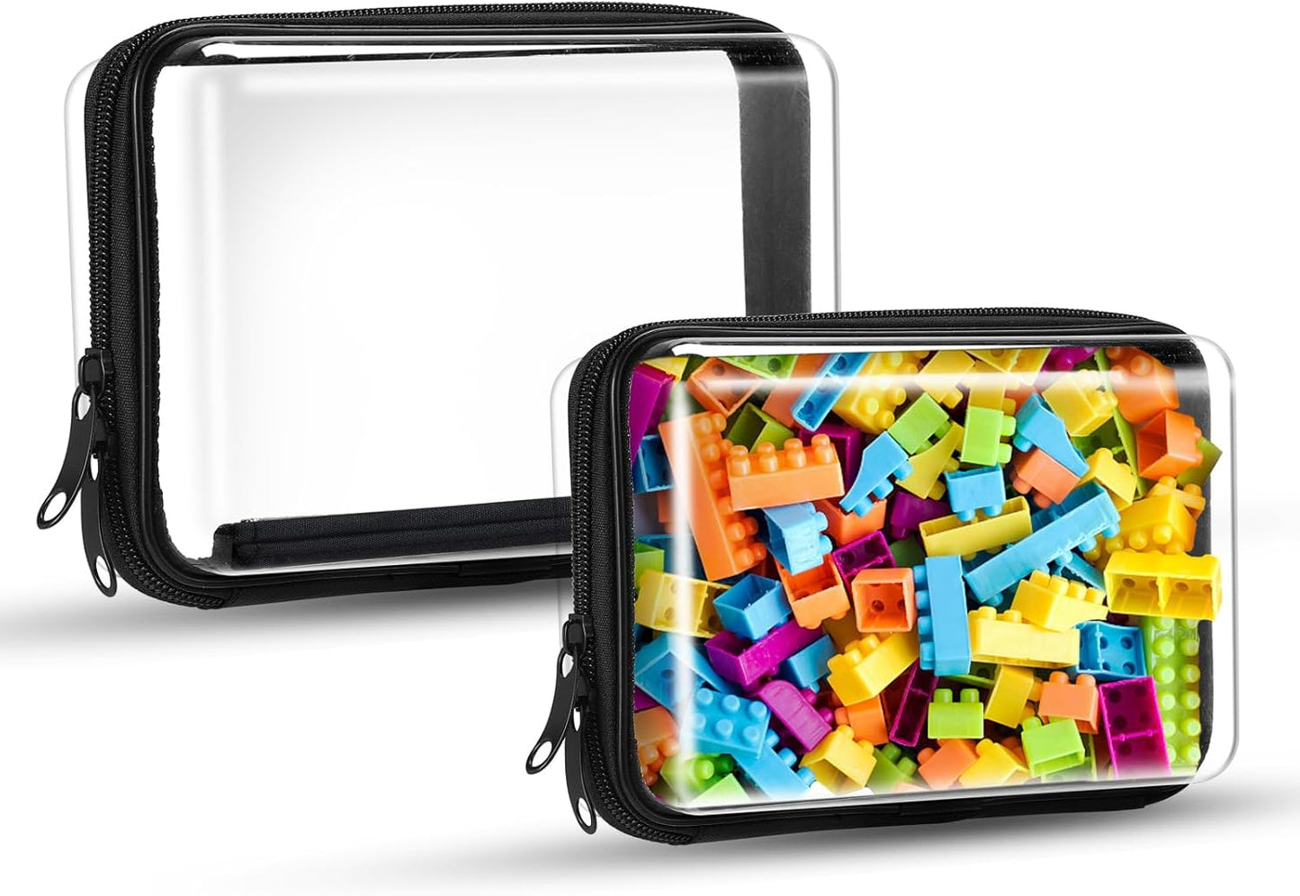 2 Pack Clear Hard Zipper Case, Hard PC Plastic Cosmetic Travel Bag with Zipper, Portable Travel Organizer Bins, Durable Makeup Bags for Toy Storage, Pencil Case