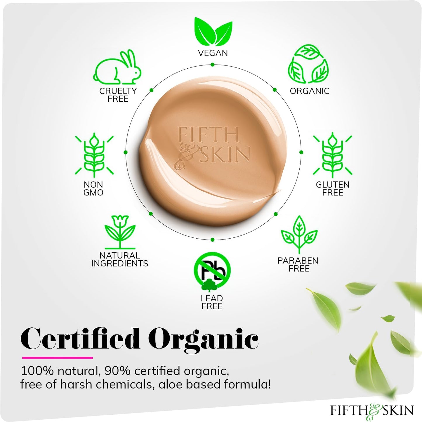 Fifth & Skin: Better’n Ur Skin Liquid Foundation (PORCELAIN) - Natural, Organic, Vegan, Cruelty-Free - Gluten-Free Beauty with Buildable Coverage and Palm-Free Luxury - 1 oz