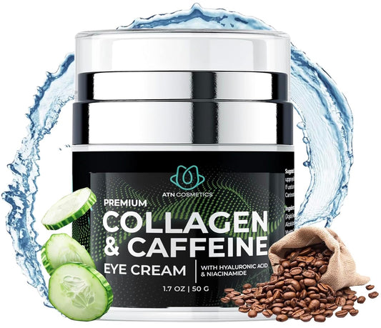 Collagen Eye Cream for dark circles, Eye Cream with caffeine, For Crows Feet & Dark Circles, and Puffiness, Infused with Hyaluronic Acid & Niacinamide, 1.7 OZ / 50 G