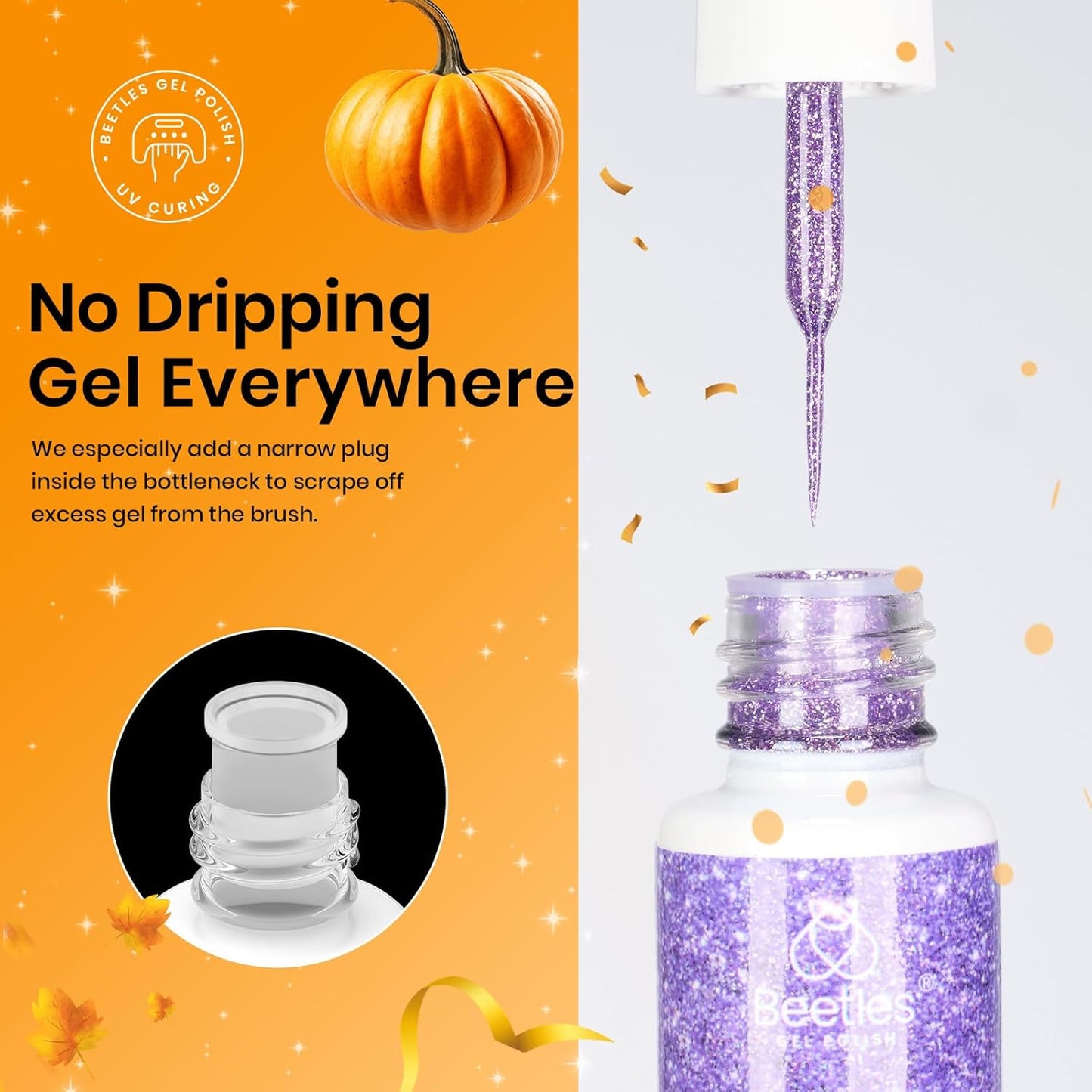 Beetles Nail Art Gel Liner Polish 12 Colors Reflective Glitter Gel Nail Polish, Gold Silver Pink Blue Purple Brown Black Kit Soak Off Uv Nail Art Design Set Summer Manicure Gifts for Women