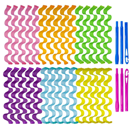 30pcs Wave Curlers Rollers Kit with Styling Hooks, Heatless Spiral Curls for Medium and Long Hair 17.8(45 cm)