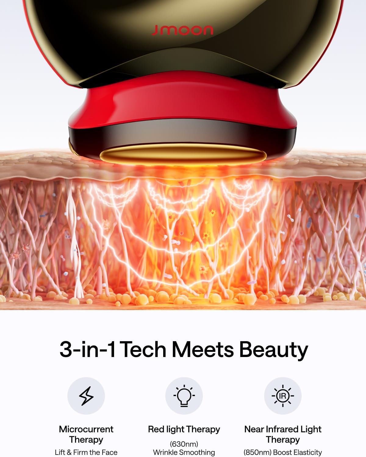 JMOON NouvelleSkin Facial Toning Device, M30U Red Light Therapy for Face, FDA-Cleared for Safer Treatment of Facial Wrinkles, 4 Modes, 5 Energy Levels for Full Face, JMOON Gel Included