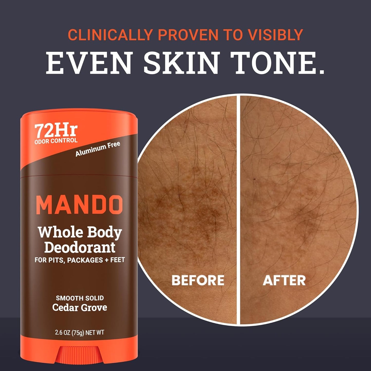 Mando Whole Body Deodorant For Men - Smooth Solid Stick - 72 Hour Odor Control - Aluminum Free, Baking Soda Free, Skin Safe - 2.6 Ounce (Pack of 2) - Cedar Grove