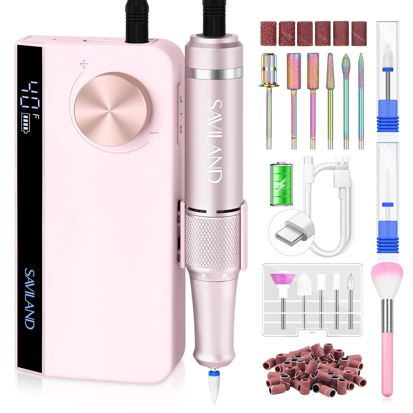 SAVILAND Professional Nail Drill: 40000 RPM PRO Electric Nail Drill Machine Nail File With Colorful Nail Bits for Manicure Pedicure Acrylic Removal Polishing Tools Kit for Salon Home Use