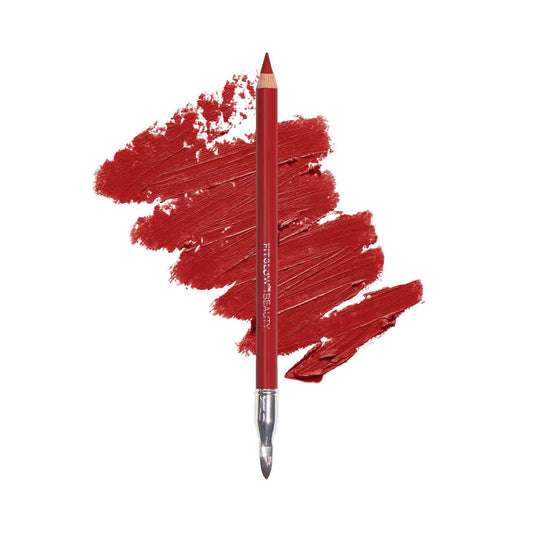 FITGLOW Beauty Vegan Lip Liner Pencil | Long-Lasting Lip Enhancer with Blending Brush | Hydrating Plumping Lip Liner | Smudge-Proof Lip Perfector | Define Shape & Fill | Red, 1.1g