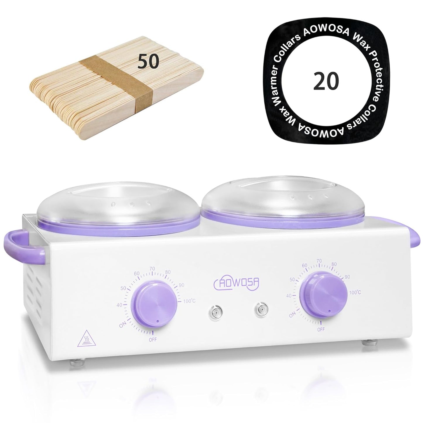 Professional Waxing Kit Wax Warmer Double Pot Wax Heater Machine for Hair Removal, Large Waxing Pot for Spa Salon Beauty Esthetician Home, with Non-Stick Easy Clean Pot, 50 Sticks & 20 Collar
