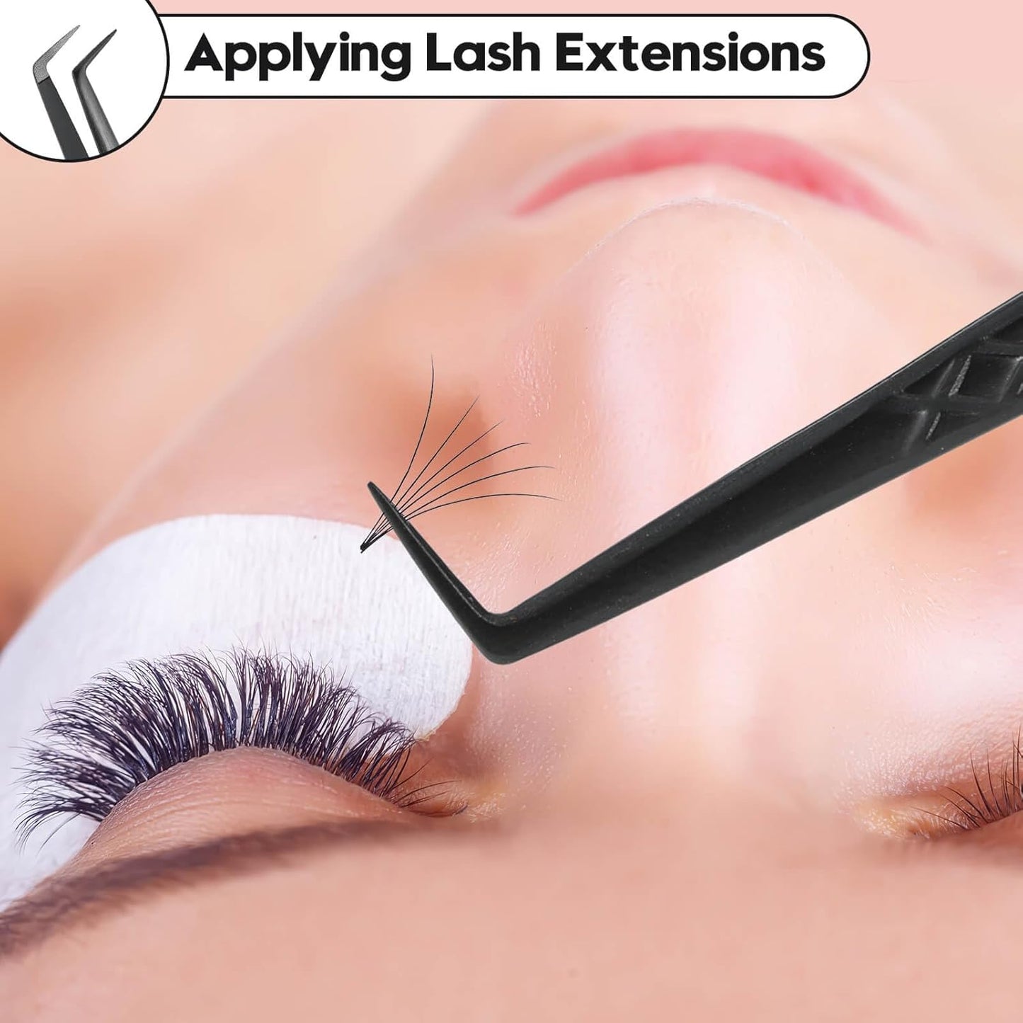 Ms.Queen Lash Tweezers for Eyelash Extensions,Set of 5,Fiber Tip Curved 45 90 Degree and L-Shape Boot Lash Tweezers for Mega Volume & Classic Lashes,Black