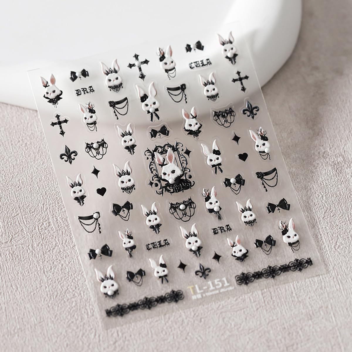 5D Embossed Bunny Nail Stickers Lovely Rabbit Nail Art White Black Nail Decals Cute Stickers for Nails Designs Self Adhesive Nail Art Supplies & Decorations for Women Girls 1 Sheet