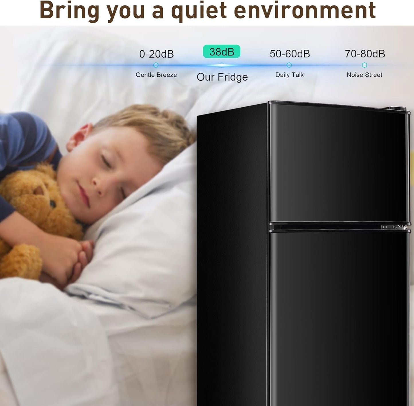 Mini Fridge with Freezer, 3.2 Cu. Ft. Small Fridges with Freezer, Refrigerators Adjustable Thermostat, Apartment Size Refrigerator with Freezers for Office, Apartment, Dorm, Kitchen, Black