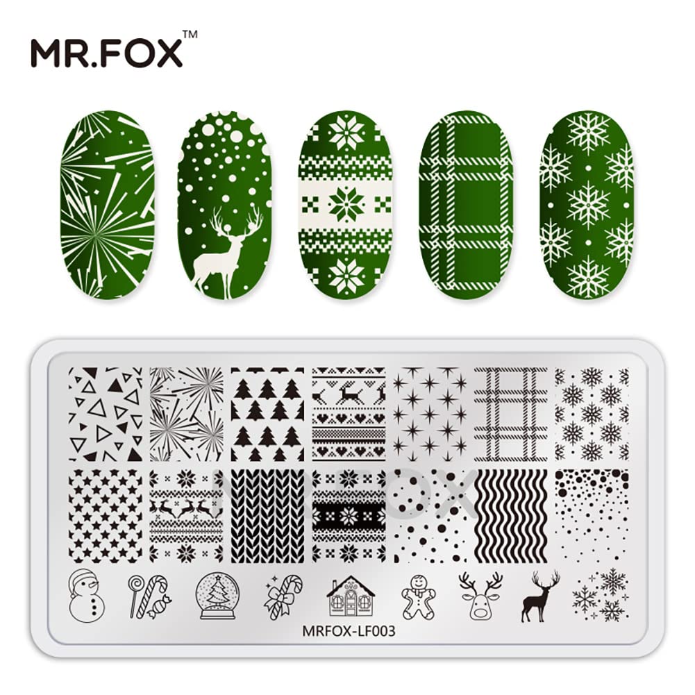 MRFOX Nail Print Board Set Christmas Snow and Lightning Theme Pattern Leaf Nail Art DIY Stamping Template