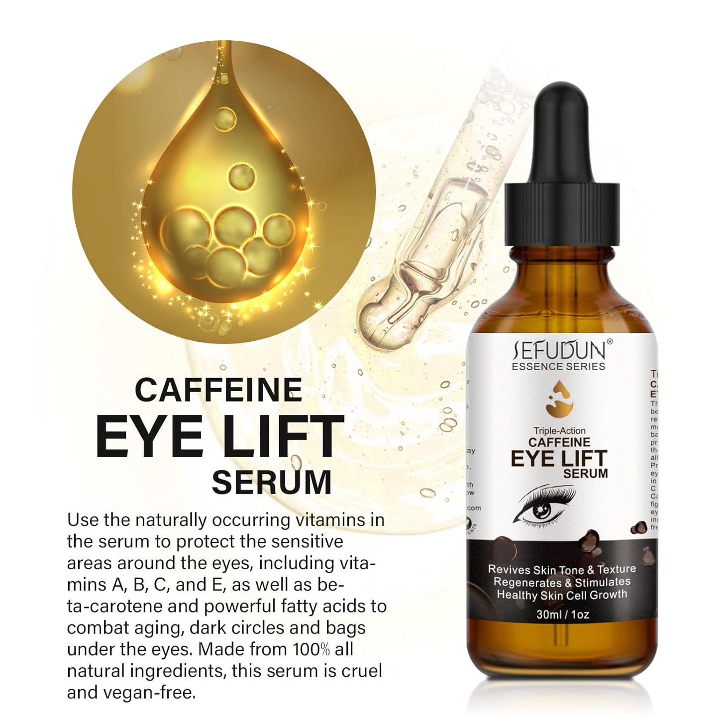 Caffeine Eye Serum with EGCG, Collagen - Anti Aging Eye Treatment Serums for Women & Men - Reduces Puffiness, Dark Circles, Under Eye Bags, Wrinkles and Fine Lines Around The Eyes (1 oz / 30 ml)