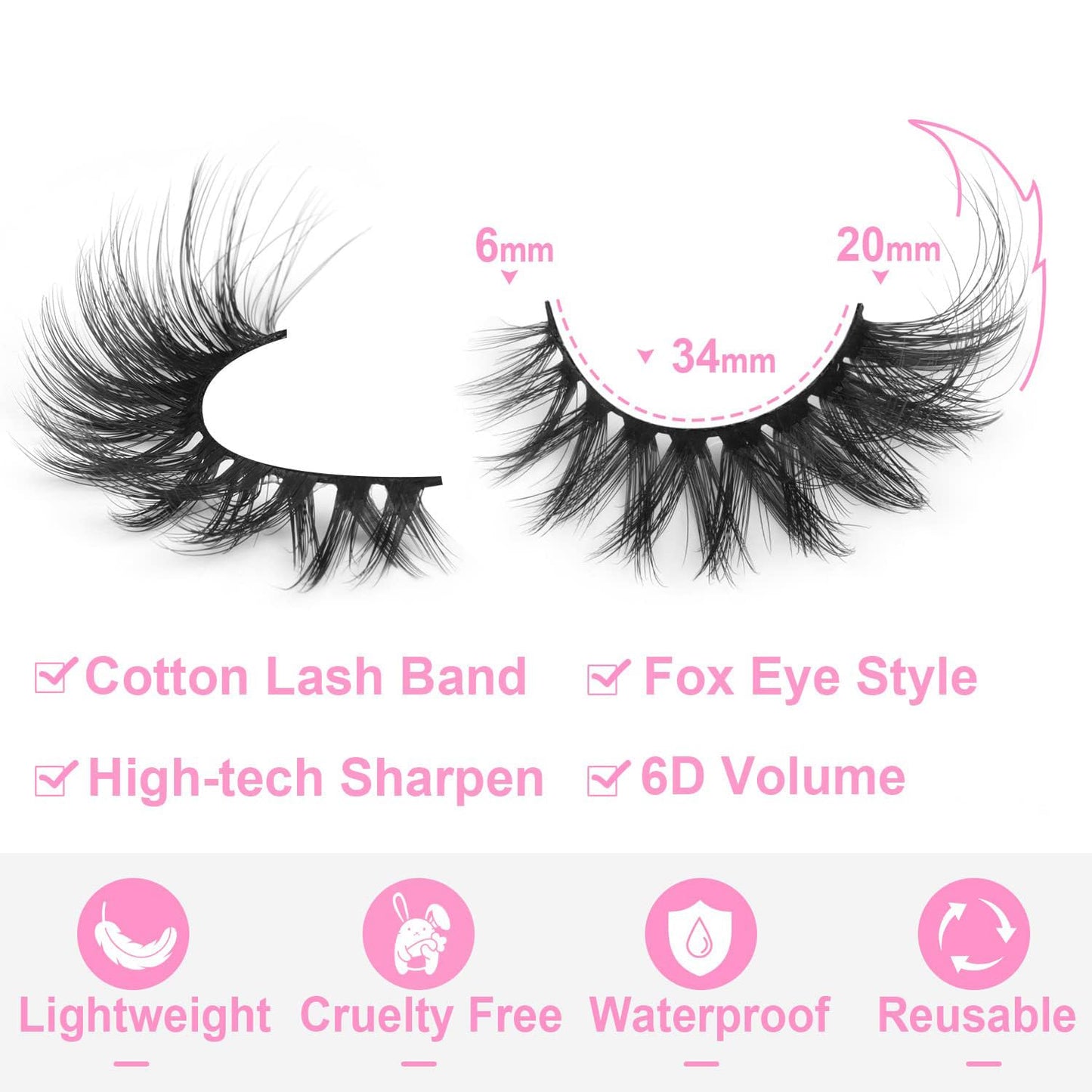 Fox Eye Lashes Faux mink Eyelashes Wispy Cat Eye Long False Eyelahses Dramatic Cross Full Volume Strip Lashes Pack 7 Pairs