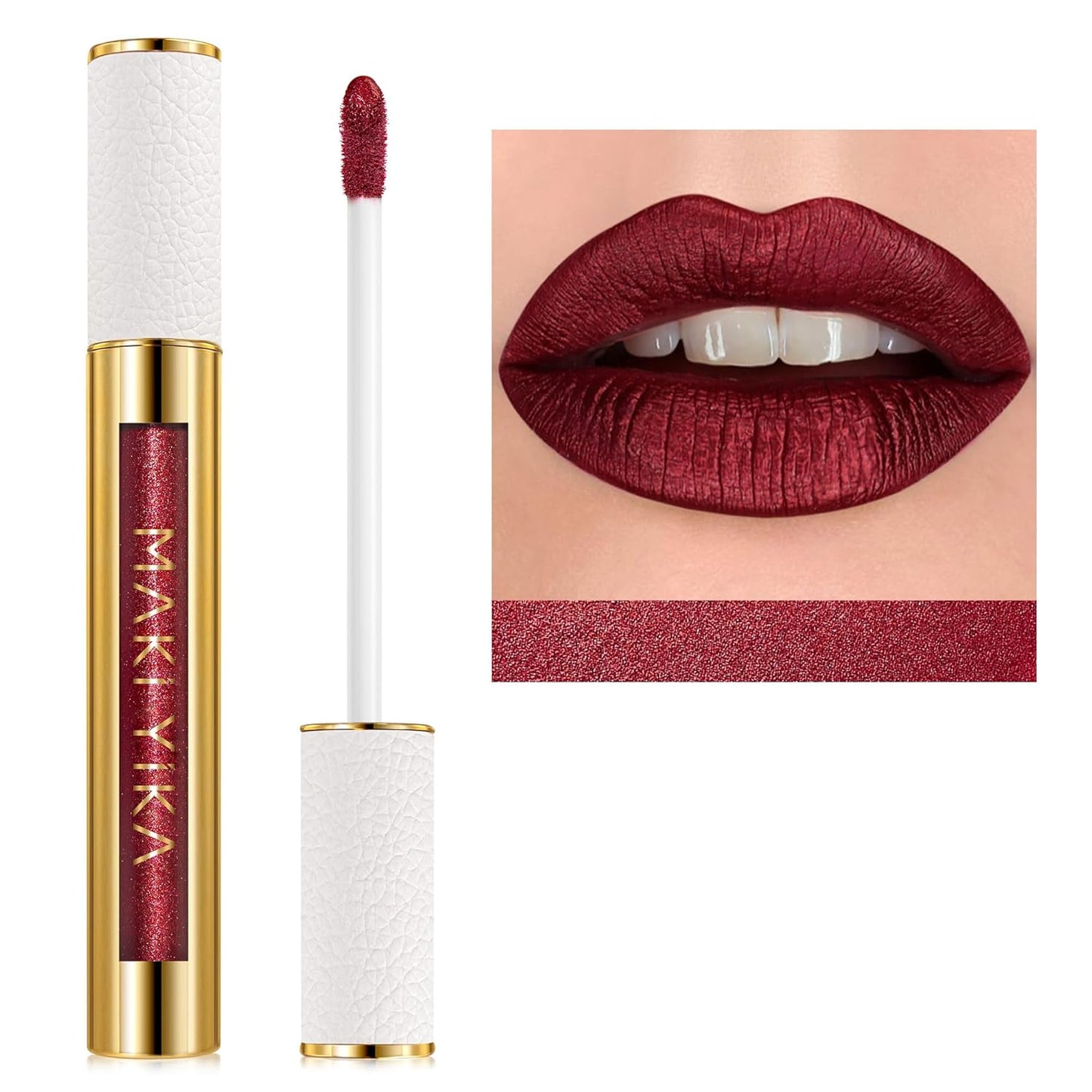 MAKI YIKA Dark Red Lipstick for Women Metallic Lipsticks Glitter Long Lasting Lipstick No Smudge No Transfer Liquid Pink Lip Gloss (BR011 Pure Envy)