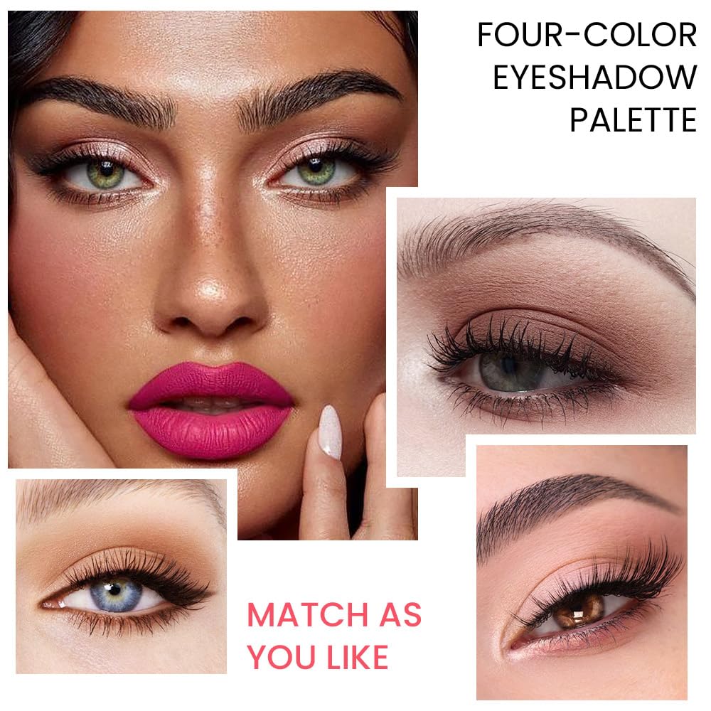 Eyeshadow Quad - Blendable Matte & Shimmer, 4 Shades Nude Champagne, Gold, Light & Dark Brown, Velvety Pigmented Formula, Long-Lasting, Built-In Mirror, Perfect for Older Women 01#